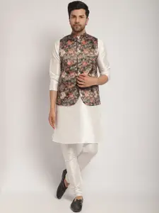 Kaifoo Band Collar Kurta with Churidar & Nehru Jacket