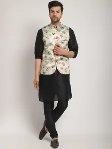 Kaifoo Printed Kurta with Churidar & Nehru Jacket