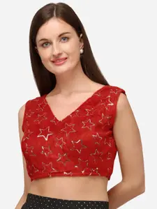 Fab Dadu Embellished V-Neck Silk Saree Blouse