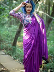 Suta Purple Cotton Blend Saree