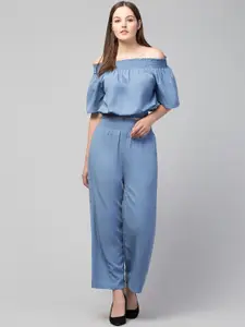 GLITO Off Shoulder Smocked Crop Top With Trousers