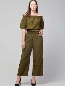 GLITO Off Shoulder Smocked Crop Top With Trousers