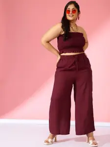 CURVE BY KASSUALLY Maroon Plus Size Crop Tube Top With Palazzos