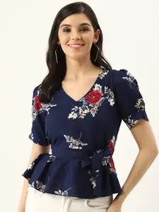 BAESD Floral Printed V-Neck Cinched Waist Top