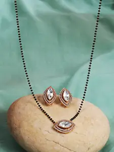 ABDESIGNS Gold-Plated Polki Diamond Studded & Beaded Mangalsutra & Earrings Set