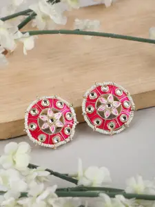 Bhana Fashion Gold Plated Circular Kundan Studded & Beaded Studs Earrings