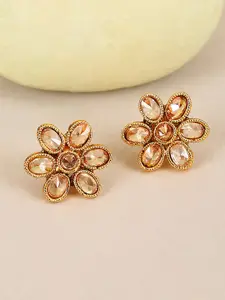 Bhana Fashion Gold Plated Floral American Diamond Studs Earrings