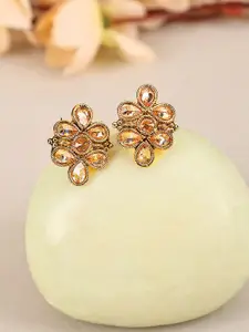 Bhana Fashion Gold Plated Floral American Diamond Studs Earrings