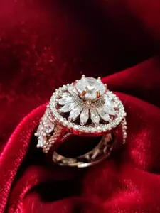 Pihtara Jewels Silver Plated & American Diamond-Studded Adjustable Finger Ring