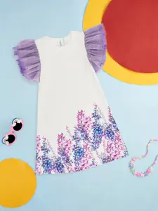 Pantaloons Junior Floral Printed Flutter Sleeves Cotton A-Line Dress