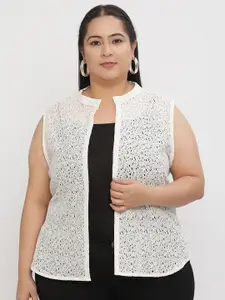 UnaOne Women Self Design Sleeveless Open Front  Shrug