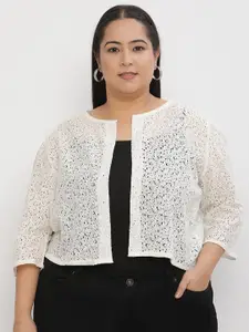 UnaOne Women Self Design Open Front Shrug