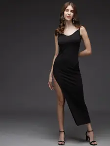 BAESD Solid Slit Detailed Bodycon Dress