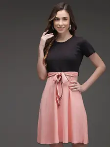 BAESD Round Neck Colorblocked A-Line Dress