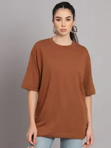 Imsa Moda Drop-Shoulder Sleeves Cotton Longline Oversized Fit T-shirt