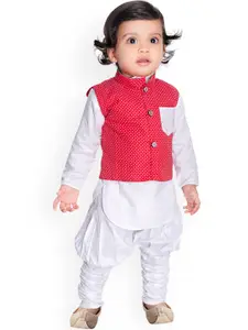 BAESD Boys Pure Cotton Kurta With Churidar &  Nehru Jacket