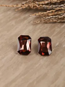 Crunchy Fashion Gold Plated Square Shape Crystal Stud Earrings