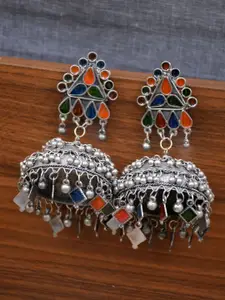 Crunchy Fashion Silver Plated Dome Shaped Jhumkas