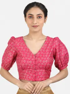 Llajja Printed Puff Sleeve Saree Blouse
