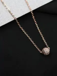 Jewels Galaxy Rose Gold-Plated Artificial Stone Studded Spherical Pendant With Chain
