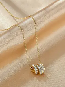 Jewels Galaxy Gold-Plated CZ Studded Cylindrical Loops Pendant With Chain