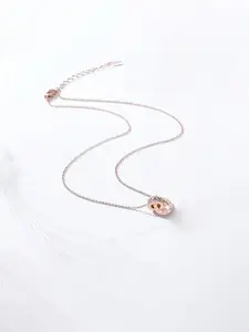 Jewels Galaxy Rose Gold CZ Studded Roman Numerals Pendant With Chain
