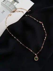 Jewels Galaxy Rose Gold-Plated CZ Studded Roman Numeral  Pendant With Rope Chain