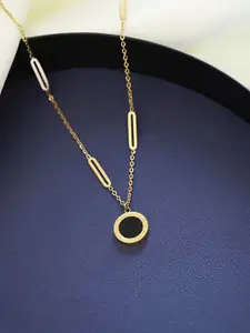 Jewels Galaxy Gold-Plated Dual Side Circular Roman Numeral Pendant With Chain