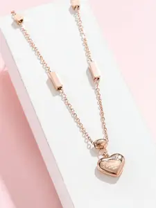 Jewels Galaxy Rose Gold-Plated Heart Shaped Pendant With Chain