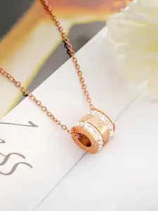 Jewels Galaxy Rose Gold-Plated CZ-Studded Pendant With Chain