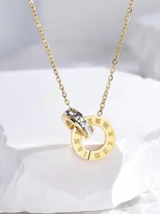 Jewels Galaxy Gold-Plated CZ-Studded & Roman Numerals Pendant With Chain