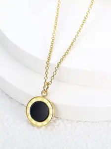 MEENAZ Gold-Plated Cubic Zirconia Studded Circular Pendant With Chain