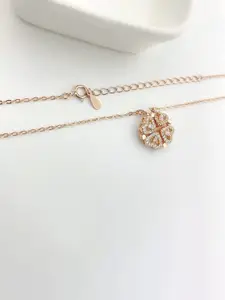 MEENAZ Rose Gold-Plated CZ Studded Heart Pendant With Chain