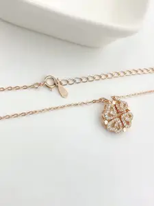 MEENAZ Rose Gold-Plated CZ Studded Heart Pendant With Chain