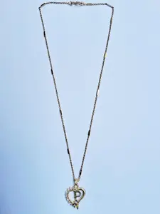JEWEL WORLD Gold-Plated Stone-Studded P Letter Heart Pendant Chain