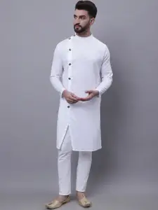 even Angrakha Band Collar Asymmetrical Cut Cotton Kurta