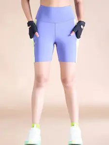 KICA Women Colourblocked Skinny Fit High-Rise Sports Shorts