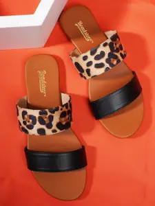 The Roadster Lifestyle Co. Tan Brown And Black Printed Open Toe Flats