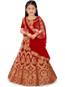 BAESD Girls Embroidered Thread Work Semi-Stitched Lehenga & Unstitched Blouse With Dupatta