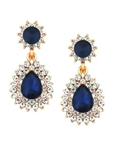 Crunchy Fashion Gold-Plated Crystal Stone-Studded Oval Studs Earrings