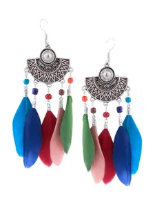 Crunchy Fashion Oxidized Tribal Feather Drop Earrings