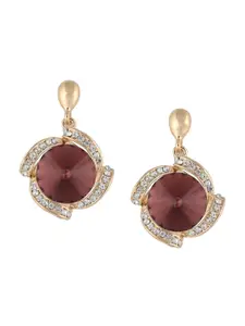 Crunchy Fashion Gold-Plated Stone-Studded Diamond Shaped Drop Earrings