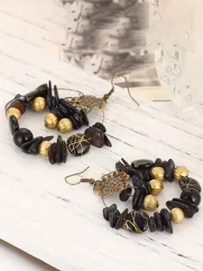 Crunchy Fashion Gold-Plated Beaded Contemporary Drop Earrings