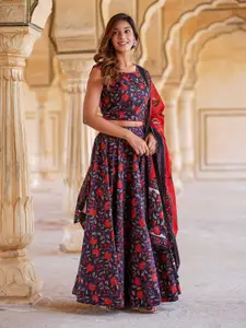 KALINI Floral Printed Ready to Wear Lehenga & Blouse With Dupatta