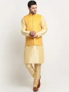 KRAFT INDIA Pure Silk Kurta With Churidar & Woven Design Nehru Jacket
