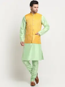 KRAFT INDIA Men Pure Silk Kurta With Churidar And Woven Design Nehru Jacket