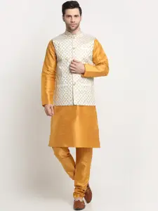 KRAFT INDIA Mandrin Collar Pure Silk Kurta with Churidar & Nehru Jacket