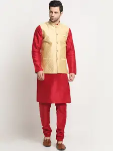KRAFT INDIA Woven Design Pure Silk Kurta with Churidar & Nehru Jacket