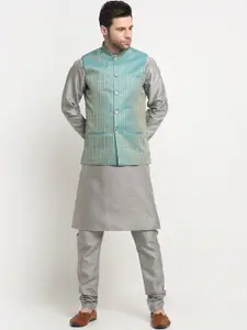 KRAFT INDIA Regular Pure Silk Kurta With Churidar & Nehru Jacket