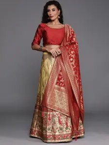 Sangria Beige Woven Design Semi-Stitched Lehenga Choli